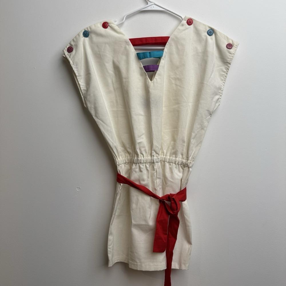 VTG Joe Benbasset‎ Tunic Top Sz 11 Cream Smocked Waist Belt Made In USA Women's